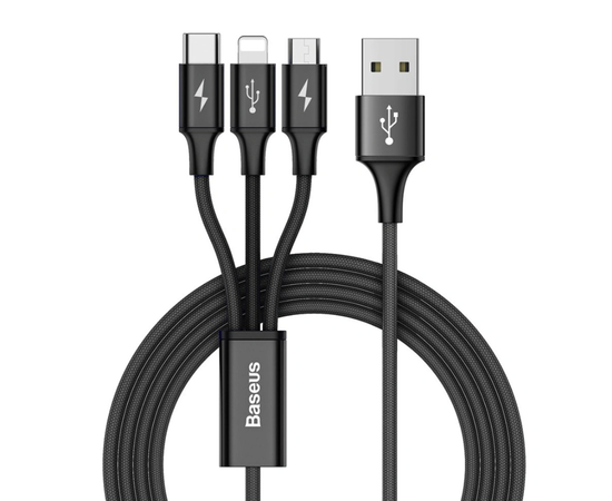 Кабель 3 в 1 Micro + Lightning + Type-C 3A Rapid Series Baseus (CAMLT-SU) черный Baseus - Сервис Плюс Рус