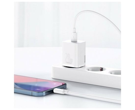 Зарядный блок питания для телефона 20W быстрая зарядка PD 3.0+QC 3.0 USB Type-C Baseus Super Si Quick Charger 1C белый CCSUP-B02 для Apple iPhone, Samsung, Xiaomi, Huawei, Honor Baseus - Сервис Плюс Рус