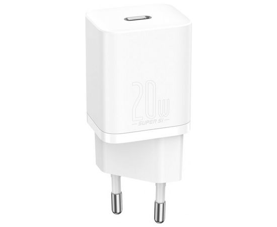 Зарядный блок питания для телефона 20W быстрая зарядка PD 3.0+QC 3.0 USB Type-C Baseus Super Si Quick Charger 1C белый CCSUP-B02 для Apple iPhone, Samsung, Xiaomi, Huawei, Honor Baseus - Сервис Плюс Рус