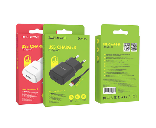 СЗУ BA48A + кабель Micro USB 2.1A Borofone (EU) черный - Сервис Плюс Рус